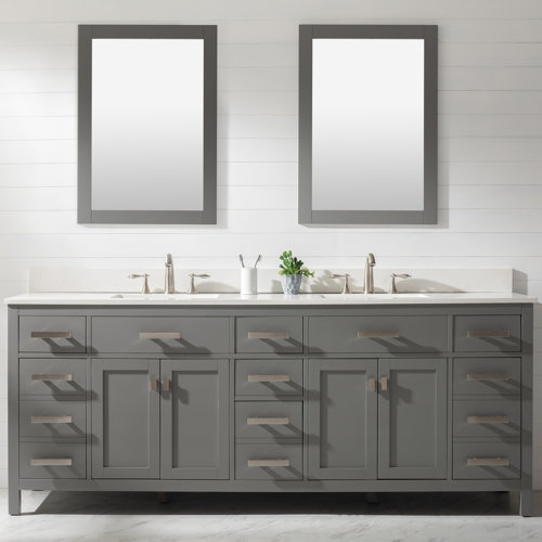 Breakwater Bay Oberlander 84'' Double Bathroom Vanity with Quartz Top